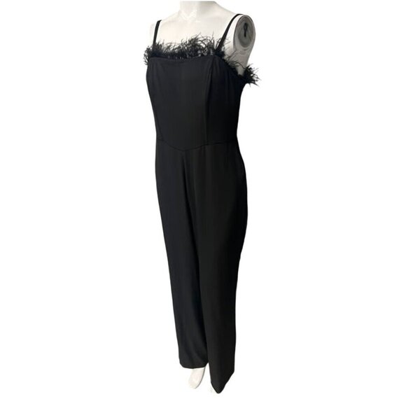 Nicole Miller Pants - Nicole Miller Black Ostrich Feather Trim Jumpsuit Size 12